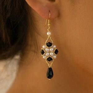 Elegant Gold and Black an silver black Beaded Earrings